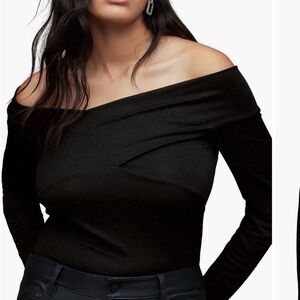 All Saints Off-Shoulder Delta Shimmer Stretch Top
